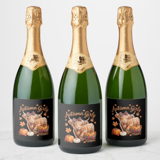 Schattigee Hoogland Koe Herfst Herfst Girly Thanks Sparkling Wijnetiket (Flessen)