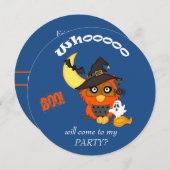 Schattigee Hoot Owl Halloween-feestuitnodiging Kaart (Voorkant / Achterkant)