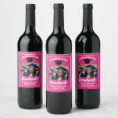 Schattigee Hot Pink Graduation Party Custom Photo Wijn Etiket (Flessen)