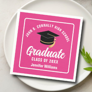 Schattigee Hot Pink Graduation Party Gepersonalise Servet