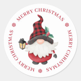 Schattigee houthakker kerstgnoom gepersonaliseerd ronde sticker