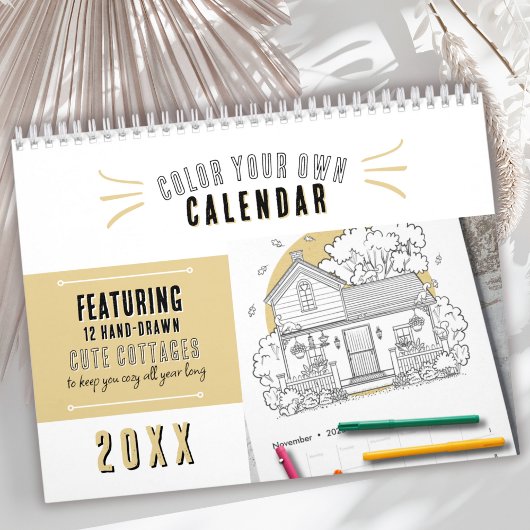 Schattigee huisjes elk jaar kleur je eigen kalender