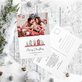 Schattigee huizen in de traditionele kerstkleuren briefkaart