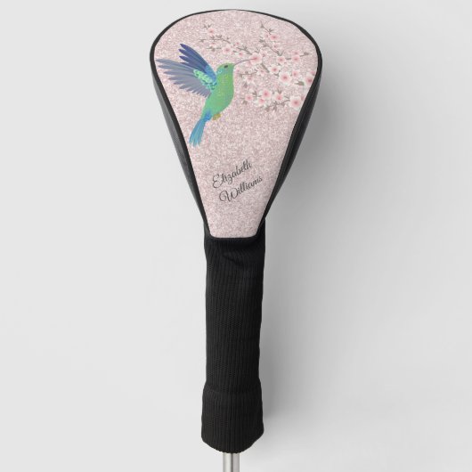 Schattigee Hummingbird Cherry Blossom Naam toevoeg Golfheadcover (Voorkant)