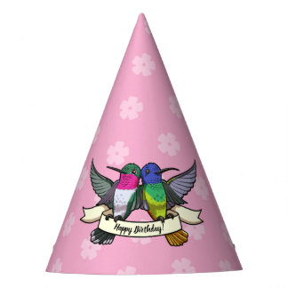 Schattigee Hummingbirds Happy Birthday! lint-Carto Feesthoedjes