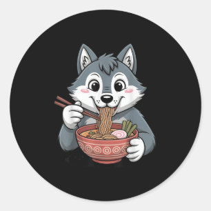 Schattigee Husky Eten Ramen Japans Kawaii Dog Nood Ronde Sticker