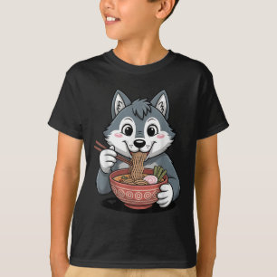 Schattigee Husky Eten Ramen Japans Kawaii Dog Nood T-shirt