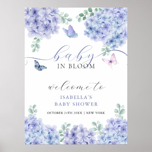 Schattigee Hydrangea Floral Garden Baby shower Wel Poster (Voorkant)