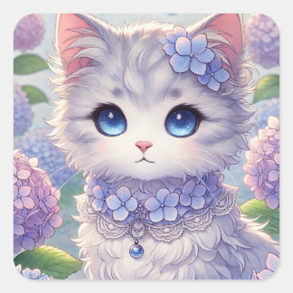 Schattigee Hydrangea Princess Cat Vierkante Sticker