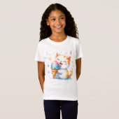 Schattigee Ice Cream Cat Whimsical Waterverf Kat T-shirt (Voorkant volledig)