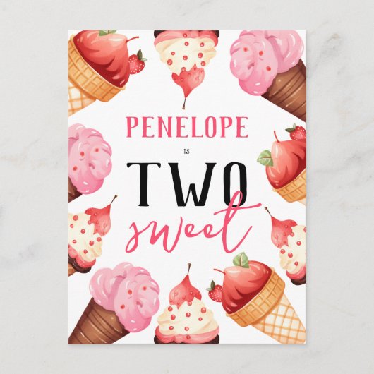 Schattigee ijsjes meisjes 2e verjaardagsfeestje uitnodiging briefkaart (Voorkant)