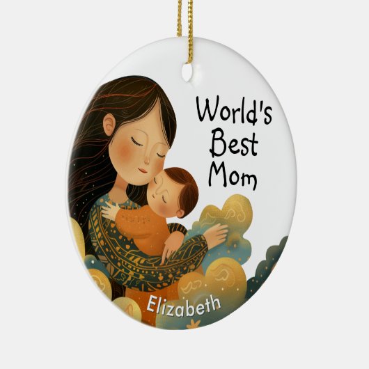 Schattigee illustratie van moeder en kind | Moeder Keramisch Ornament (Rechts)