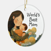 Schattigee illustratie van moeder en kind | Moeder Keramisch Ornament (Links)