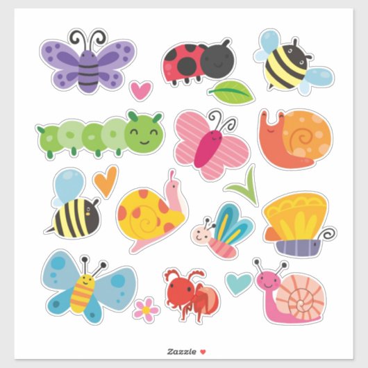 Schattigee insecten en insecten sticker (Vel)