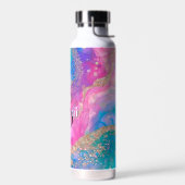 Schattigee iriserende blauwgroen en roze alcohol S Waterfles (Links)