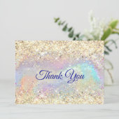 Schattigee iriserende faux gouden glitter kerst bedankkaart (Staand voorkant)