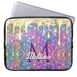 Schattigee iriserende paarse gouden glitter druppe laptop sleeve