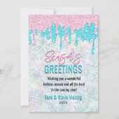 Schattigee iriserende roze aqua faux glitter kerst feestdagenkaart (Voorkant)