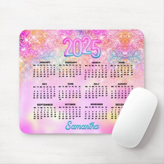 Schattigee iriserende roze ombre glitter monogram muismat (Met muis)