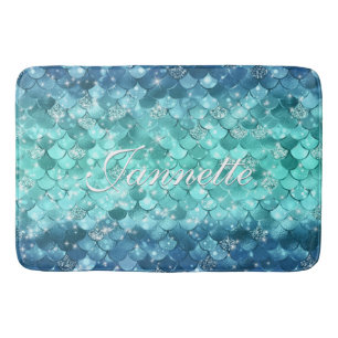 Schattigee iriserende turquoise zeemeermin faux gl badmat