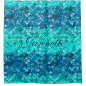 Schattigee iriserende turquoise zeemeermin faux gl douchegordijn (Voorkant)