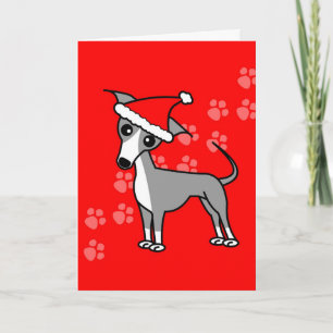 Schattigee Italiaanse Greyhound Cartoon Red Santa Feestdagen Kaart