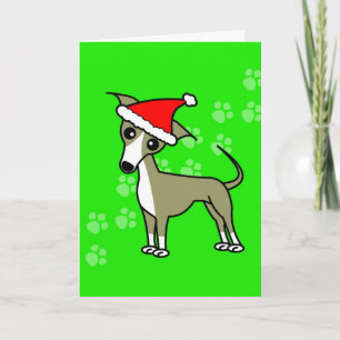 Schattigee Italiaanse windhond Cartoon Santa Hat Feestdagen Kaart