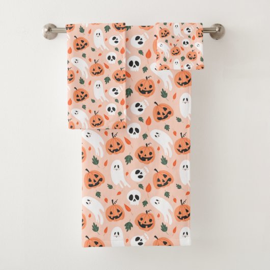 Schattigee Jack-O-Lantern & Ghost Pattern Bad Handdoek (Insitu)