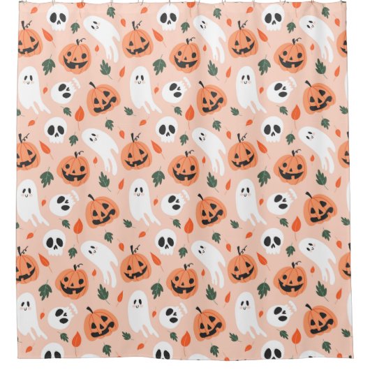 Schattigee Jack-O-Lantern & Ghost Pattern Douchegordijn (Voorkant)
