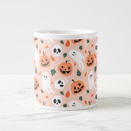 Schattigee Jack-O-Lantern & Ghost Pattern Extra Grote Beker (Voorkant)