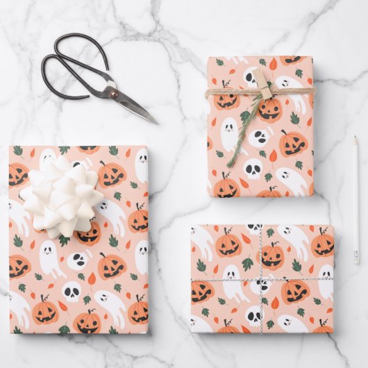 Schattigee Jack-O-Lantern & Ghost Pattern Inpakpapier Vel (Voorkant)
