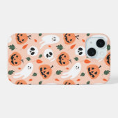 Schattigee Jack-O-Lantern & Ghost Pattern iPhone 15 Hoesje (Achterkant horizontaal)