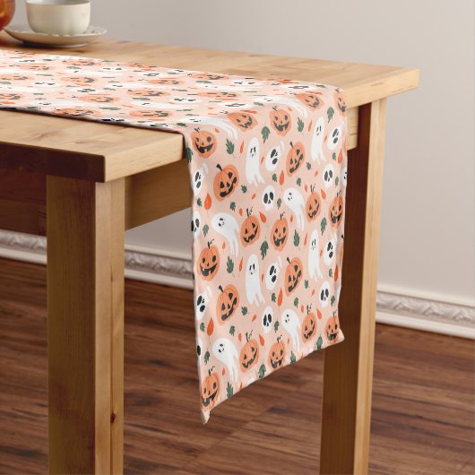 Schattigee Jack-O-Lantern & Ghost Pattern Korte Tafelloper (Voorbeeld)