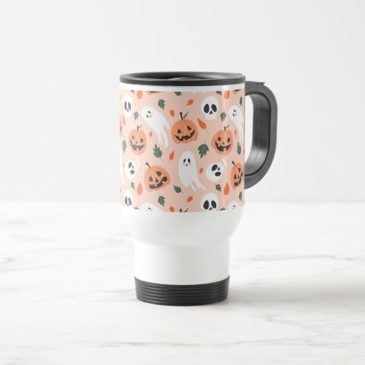 Schattigee Jack-O-Lantern & Ghost Pattern Reisbeker (Voorkant rechts)