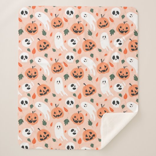Schattigee Jack-O-Lantern & Ghost Pattern Sherpa Deken (Voorkant)
