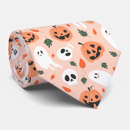 Schattigee Jack-O-Lantern & Ghost Pattern Stropdas (Opgerold)