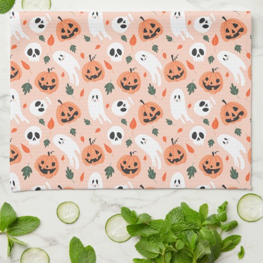 Schattigee Jack-O-Lantern & Ghost Pattern Theedoek (Gevouwen)