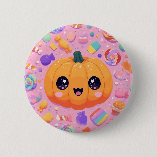 Schattigee Jack-o-Lantern met Snoep - Button (Voorkant)