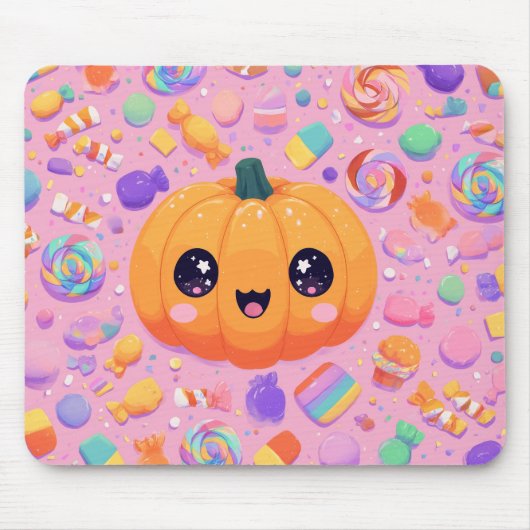 Schattigee Jack-o-Lantern met Snoep - Mousepad Muismat (Voorkant)