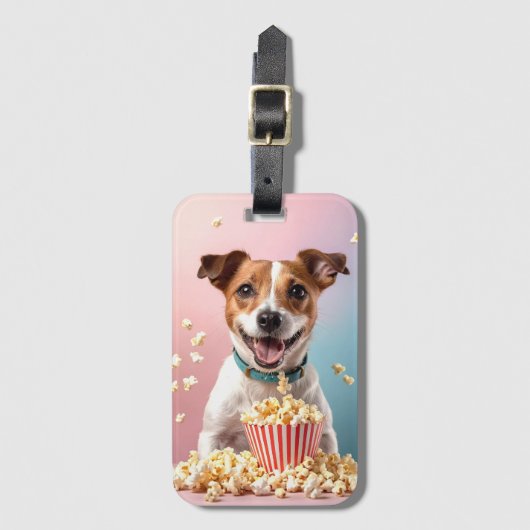 Schattigee Jack Russell Terrier met Popcorn Bagagelabel (Voorkant (verticaal))