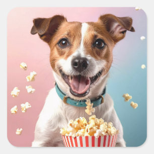 Schattigee Jack Russell Terrier met Popcorn Vierkante Sticker