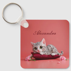 Schattigee Januari Kat met Anjers Sleutelhanger
