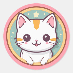 Schattigee japanse kat kawaii kitten ronde sticker