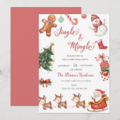 Schattigee Jingle & Mingle Red Christmas Party Kaart (Voorkant / Achterkant)