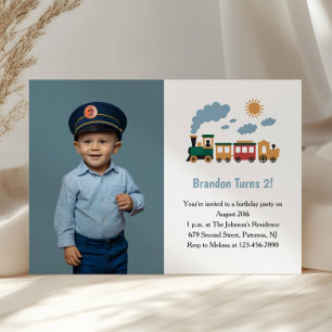 Schattigee Jongen Train Foto Kinderen Verjaardagsf Kaart