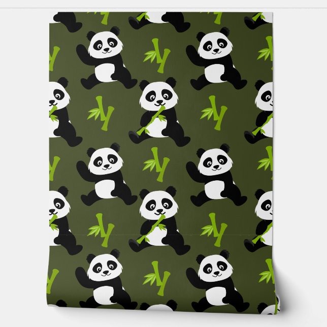 Schattigee jongens betegelde panda beer patroon Wa Behang (Afrollen)