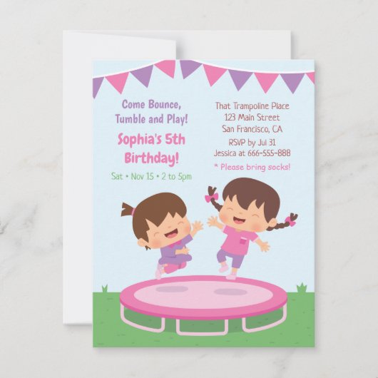 Schattigee Jumping Girls Trampoline Verjaardagsfee Kaart (Voorkant)