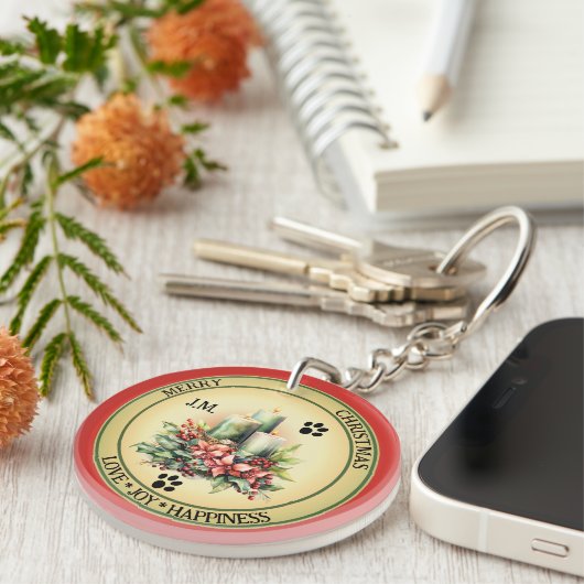 Schattigee Kaarsen Kat Kerst Dubbelzijdig Sleutelhanger (Voorkant Rechts)