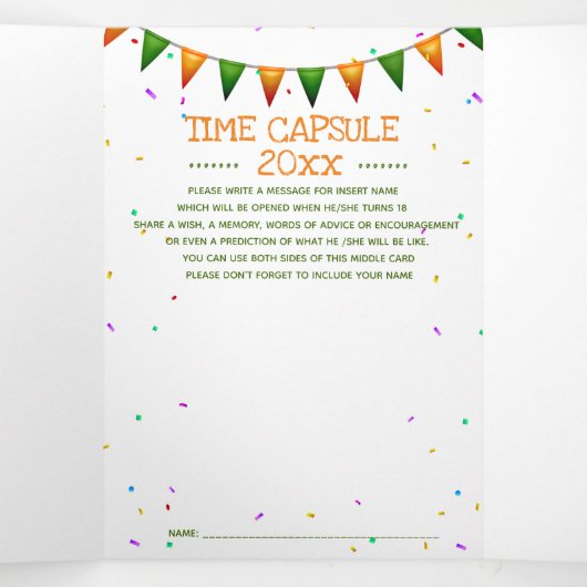 Schattigee kabouter danst met kinder Shamrock-part Drieluik Uitnodiging (Binnenkant midden)