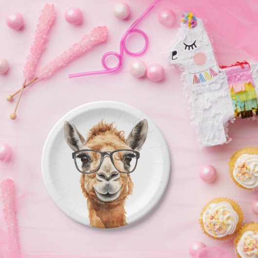 Schattigee kameel met bril papieren bordje (Feest)